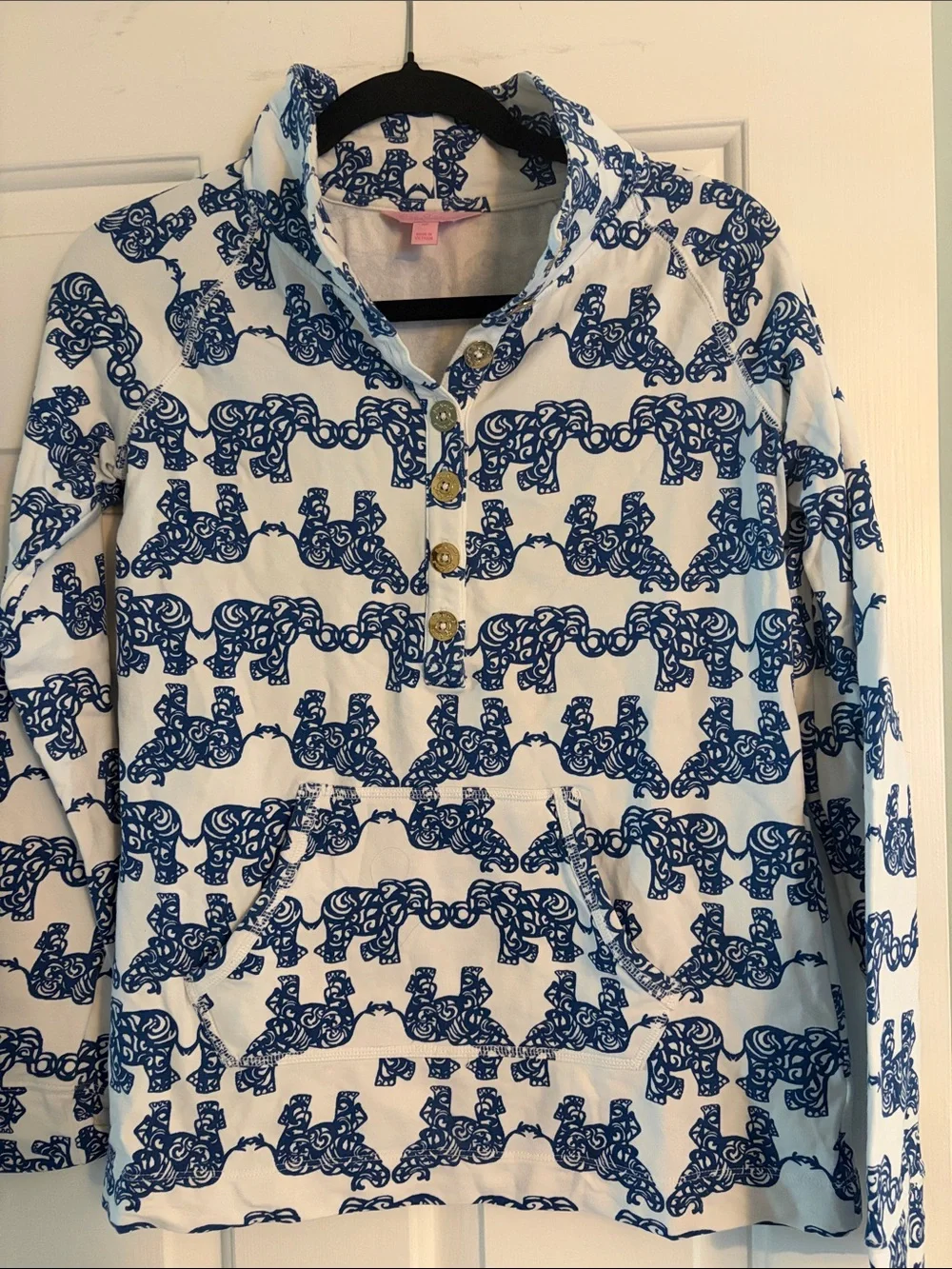 Lilly Pulitzer White Top with Navy Elephant Print